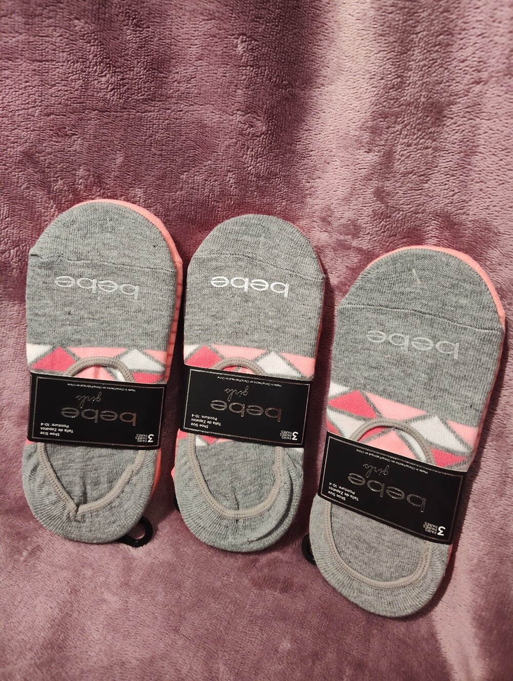 bebe Gray & Pink No-Show Athletic Socks - 3 Pack/9 Pairs Total